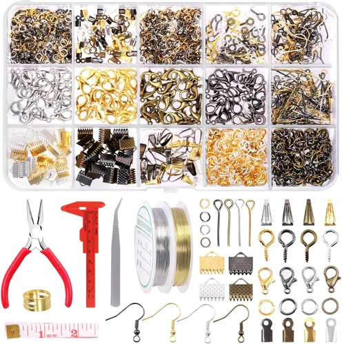 Vista 11 de Swpeet Kit de 1490 piezas de suministros para hacer joyas con herramientas de fabricación de joyas, alicates de joyería, 4 cables de joyería