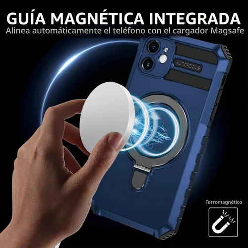 Vista 4 de Funda magnética para iPhone 11 [compatible con MagSafe] con 2 protectores de pantalla de vidrio templado con soporte de anillo, grado militar Azul