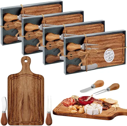 Ziliny Tabla cuadrada de madera de queso con cuchillo y tenedor, con caja y etiqueta de agradecimiento, para San Valentín, despedida de soltera