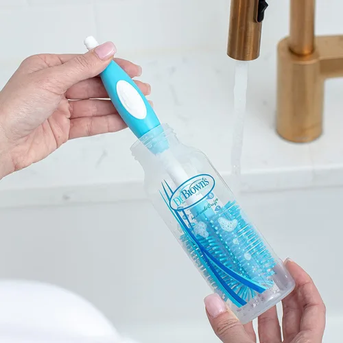 Vista 19 de Dr. Brown's Torre de secado, estante de pie con cepillo de biberón suave al tacto y cepillo de esponja, paquete variado azul