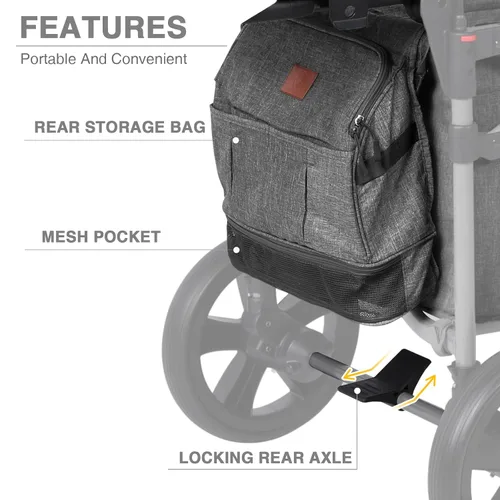 Vista 5 de EVER ADVANCED - Carros plegables para dos niños y carga, carro plegable colapsable con mango ajustable, toldo extraíble con arnés de 5 puntos, negro