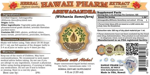 Vista 2 de Hawaii Pharm Extracto líquido de Ashwagandha, Ashwagandha (Withania Somnifera) tintura de raíz seca 2 onzas