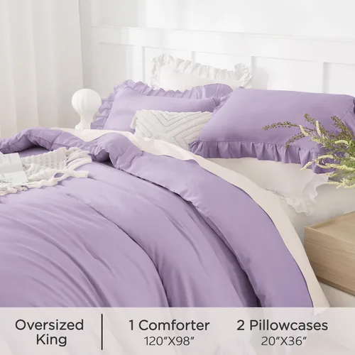 Vista 240 de Andency - Edredón beige con volantes tamaño individual, de 2 piezas, estilo rústico shabby clásico para niños, ligero y suave de microfibra