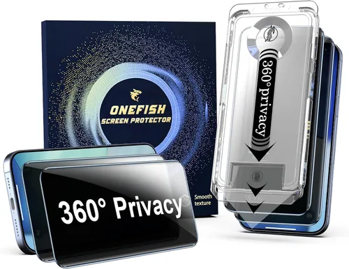 Vista 8 de OneFish Protector de pantalla de privacidad para iPhone 15 Pro, vidrio templado antiespía de 4 vías de 360°, dureza 9H, bordes curvados 3D