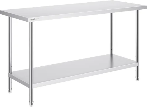 Vista 11 de VEVOR Mesa de preparación de acero inoxidable, 24 x 24 x 34 pulgadas, capacidad de carga de 700 libras, mesa de trabajo de metal resistente con 3