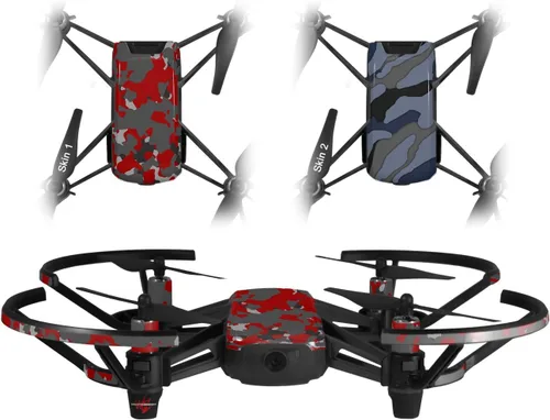 Skin Decal Wrap 2 Pack Compatible with DJI Ryze Tello WraptorCamo Old School Camouflage Camo Red Drone NOT Included