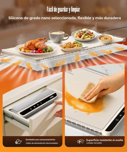 Vista 5 de Alfombrilla extragrande para calentar alimentos con almohadilla resistente al calor, 36 x 15 pulgadas, 6 ajustes de temperatura y 6 ajustes