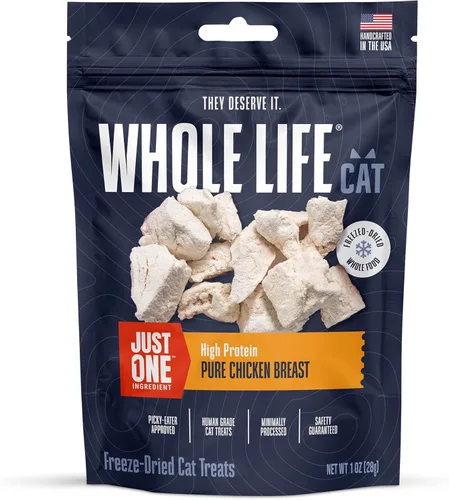Whole Life Cat Just One Chicken - Golosinas liofilizadas para gatos, alimentos de grado humano con alto contenido de proteínas, aperitivos de