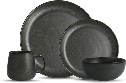 Vista 5 de Fortessa Sound Stoneware - Juego de vajilla de 16 piezas, servicio para 4, cemento