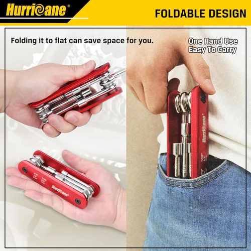 Vista 5 de HURRICANE Juego de llaves de tuercas plegables 6 en 1 SAE, juego de llaves de tuercas hexagonales, vástago de acero Cr-V. Mango de aluminio premium
