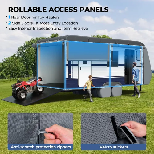 Vista 7 de RVMasking - Funda para remolque de viaje RV de 15-18 pies, cubierta de cámper de 7 capas extra gruesa, impermeable y resistente al viento