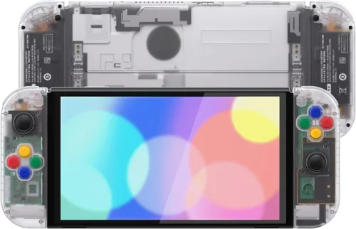 Vista 6 de eXtremeRate Juego completo de carcasa transparente personalizada para Nintendo Switch OLED placa trasera de consola de repuesto y soporte carcasa