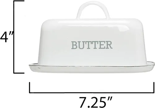 Vista 4 de Creative Co-Op Mantequillera de acero esmaltado blanco con borde negro almacenamiento de alimentos