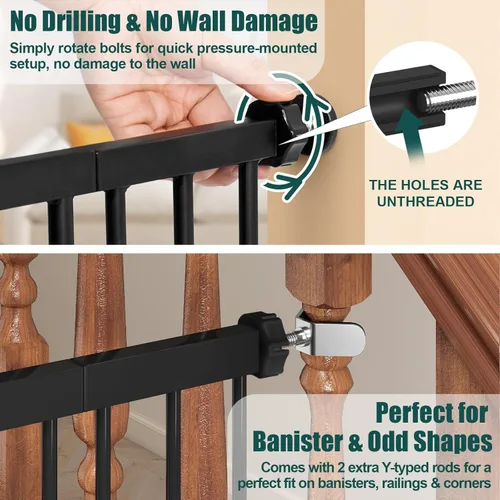 Vista 3 de keny Puerta de bebé de 29.7 a 46 pulgadas para escaleras, puertas de perro con cierre automático para puertas, montada a presión, sin perforación