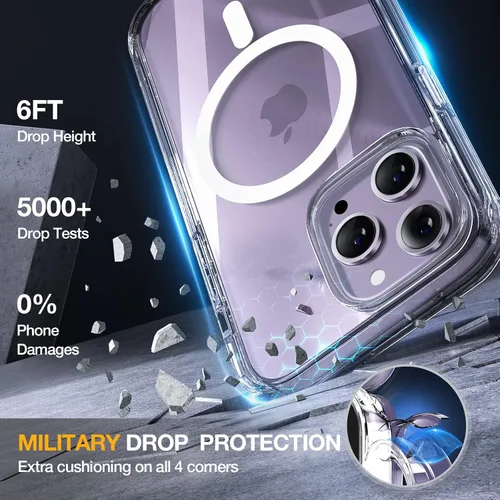 Vista 3 de Miracase Glass Series - Funda transparente para iPhone 14 Pro Max de 6.7 pulgadas, antigolpes, cuerpo completo, protector de pantalla de vidrio