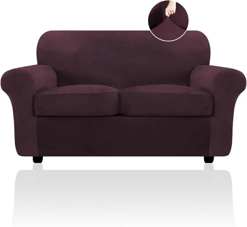 Vista 43 de FestiCorp Funda de sofá de terciopelo, fundas para sofás con 3 cojines, fundas elásticas de 4 piezas, fundas gruesas para muebles para perros y Camel