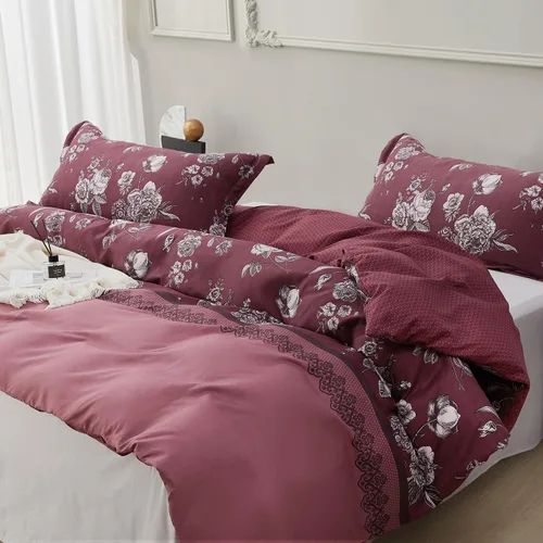 Vista 117 de SAPHREAS Juego de funda de edredón de algodón, tamaño King, a cuadros color gris oscuro y gris, geométrico, 3 piezas, 1 funda de edredón y 2 fundas