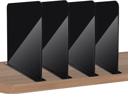 ROUFA Separadores de estantes transparentes, 4 separadores de armario acrílicos para cualquier grosor de estantes, separadores de estantes de madera