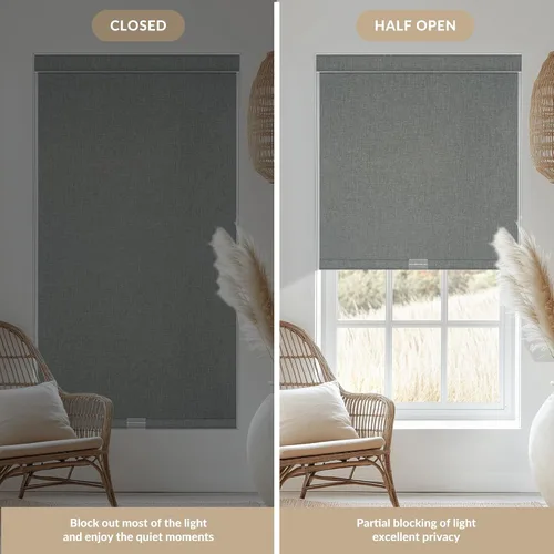 Vista 6 de Boolegon Persianas enrollables opacas para ventanas, persianas enrollables sin cordones de tela de lino con cenefa de cassette, aislamiento térmico