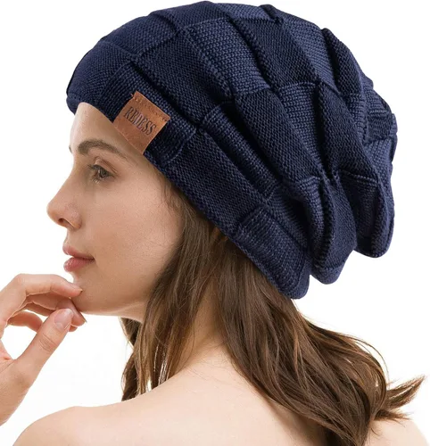 Vista 53 de REDESS Gorro de lana para hombres y mujeres, gorros de invierno cálidos de punto holgados y gruesos tipo calavera A1 negro