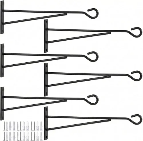 Eyrosa Ganchos colgantes para plantas de 8 pulgadas (paquete de 6), soportes de pared de metal inoxidables para jardín vertical, ganchos resistentes