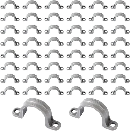 Vista 7 de 50 correas de tubo de PVC de 1 pulgada, 2 agujeros de plástico para correa de conducto, abrazaderas de tubo, abrazadera de conducto, clips