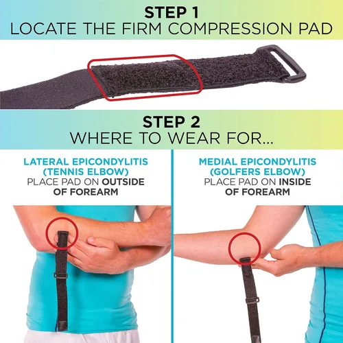 Vista 3 de BraceAbility Soporte para la epicóndilitis Correa de codo para dolor de epicóndilo medial/lateral y tendinitis banda de compresión de brazo