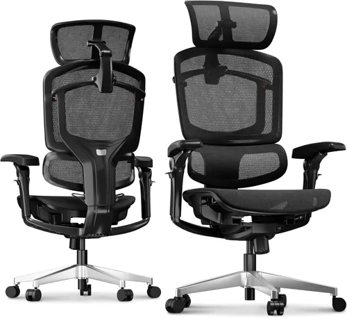 Vista 15 de FLEXISPOT Silla ergonómica de oficina ErgoX-PRO con reposapiés negro – Asiento de malla AeroWeave 5.0, lumbar 5D, reposabrazos 7D, reposacabezas 4D