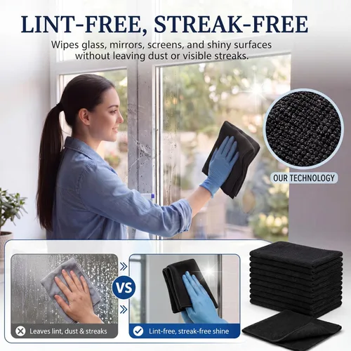 Vista 6 de Macarrie - 200 paños de limpieza de microfibra, toallas de microfibra para automóvil, paños de lavado absorbentes, reutilizables, sin pelusas, Negro