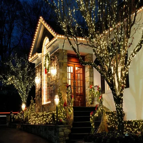 Vista 7 de Luces LED de Navidad de color blanco cálido de 25 pies, 50 unidades, grado comercial, impermeable, cable verde, luces de árbol de Navidad, IP:65, UL