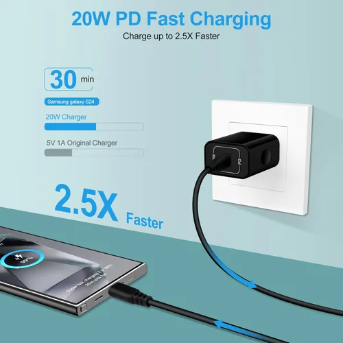 Vista 2 de Bloque de carga rápida Android para Motorola razr 2025/Edge 2024, Moto G Stylus 2025, G Power (2026), razr 50 Ultra, cargador de pared USB C de 20