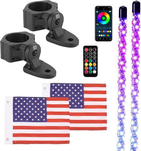 KEMIMOTO 2 piezas de luces de látigo de 3 pies con soportes de montaje para lado a lado, luces de látigo LED con control de aplicación para UTV todo