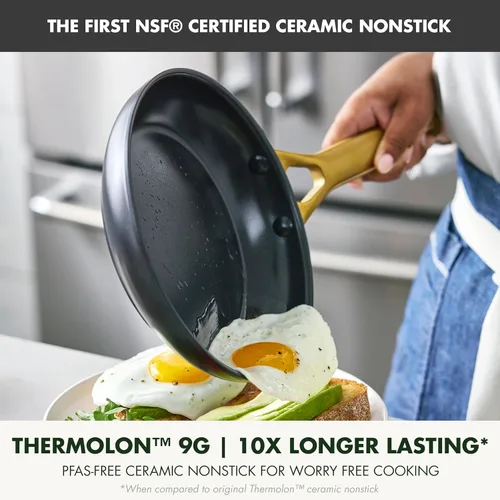 Vista 2 de GreenPan Sartén antiadherente Reserve Pro de 8 pulgadas, cerámica certificada NSF, sartén anodizada dura sin PFAS, asas de acero inoxidable, apta