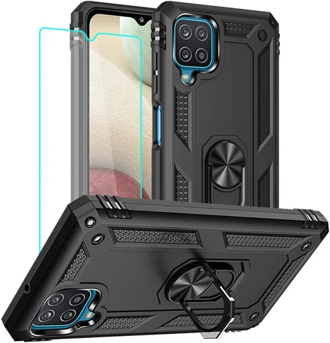 Vista 38 de Yiakeng Funda para teléfono Galaxy A12, Samsung A12 con protector de pantalla HD, fundas protectoras de grado militar con anillo para Samsung Galaxy