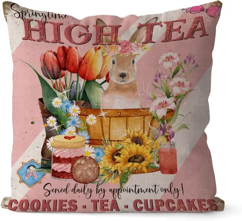 Vista 34 de Fundas de almohada vintage de conejo de Pascua, flores de primavera, huevos de Pascua, Navidad, 16 x 16 pulgadas, funda de almohada de lino