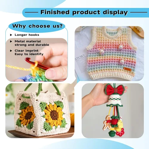 Vista 5 de Mayboos Juego de 35 ganchos de ganchillo, mango ergonómico de aluminio coloreado, agujas de tejer de ganchillo para hilo artesanal