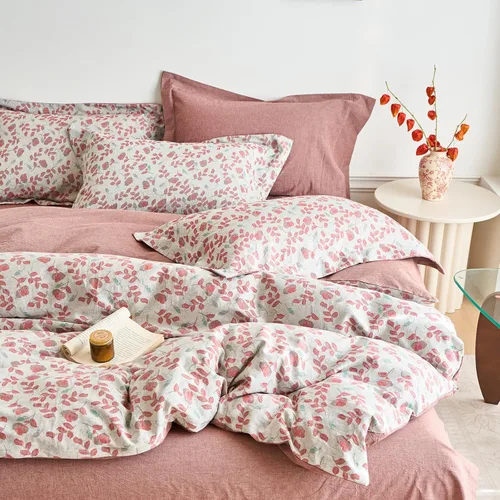 Vista 22 de EAVD - Juego de funda nórdica con motivos florales botánicos, tamaño King, 100 % algodón, suave y reversible, 2 fundas de almohada, funda de edredón