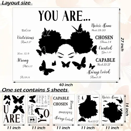 Vista 3 de Chinco Calcomanías de pared de niña negra para dormitorio de niñas, calcomanía de pared con frase motivacional de mariposa, calcomanías de vinilo