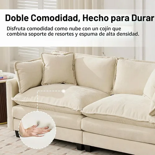 Vista 3 de Sofá seccional modular, sofá de chenilla mullido de 111.5" con reposabrazos y almohadas, sofá de asiento profundo moderno para sala de estar