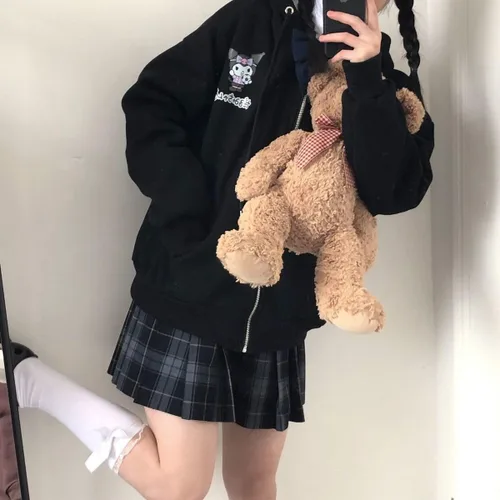 Vista 2 de Lindas sudaderas con capucha con cremallera completa para mujeres y niñas, sudadera con capucha Kawaii con bolsillos