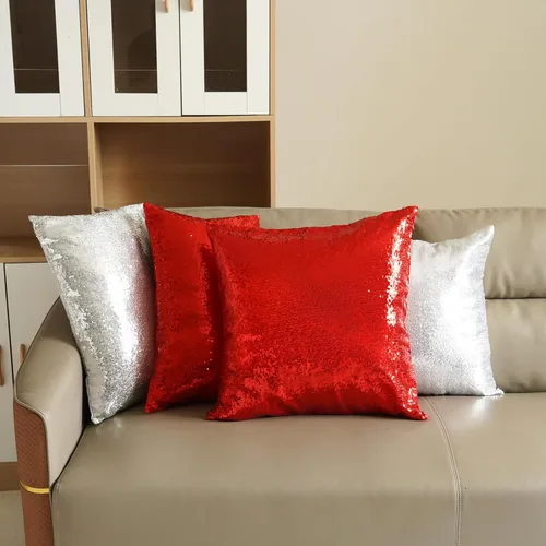 Vista 2 de Poise3EHome Fundas de almohada de lentejuelas de 18 x 18 pulgadas, fundas de almohada decorativas rojas para sofá, cama, sala de estar, Navidad Rojo