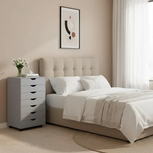 Vista 93 de Naomi Home Cómoda de 5 cajones para dormitorio, alta y elegante, con ruedas y estantes de almacenamiento, pequeña para guardarropa, para maquillaje