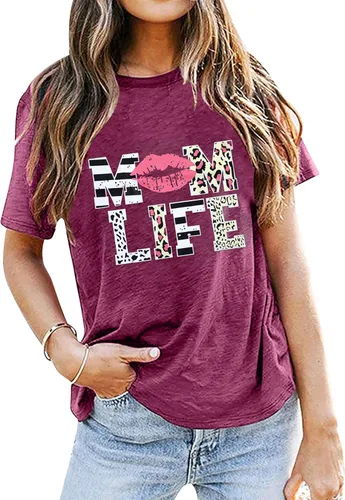 Camisa Lotucy con letras impresas Mom Life, Tired Mom, Blessed Mama, de manga corta, para mujer