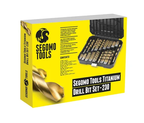 Vista 2 de Segomo Tools DB230 - Juego de 230 brocas en espiral de alta velocidad HSS con revestimiento de titanio