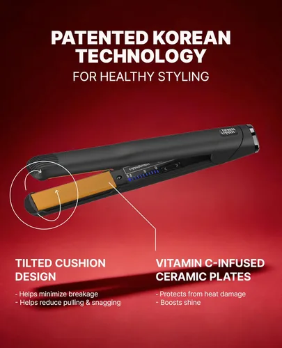 Vista 4 de GLAMPALM Plancha de pelo 1" de cerámica con placas vibratorias, herramienta profesional de salón No. 1 de Corea con cable giratorio 3D y voltaje