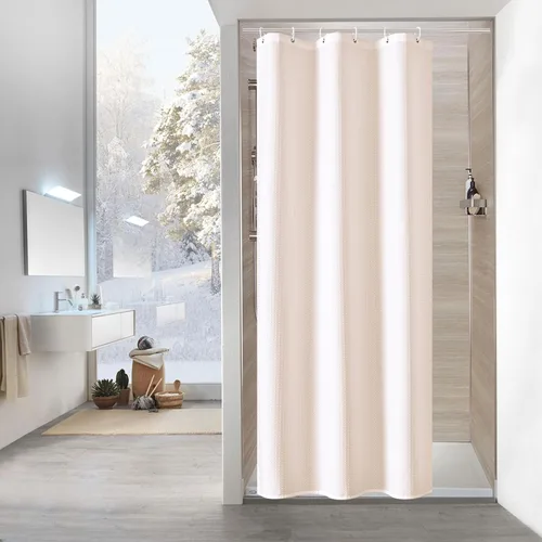 Vista 54 de MitoVilla - Cortina de ducha de tela de nido de abeja burdeos, cortinas de ducha con textura de nido de abeja modernas para decoración de lujo