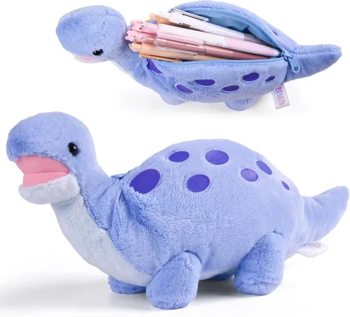 Vista 10 de BB FUN HOUSE Estuche para lápices para niños, bolsa de lápices de peluche 3D con forma de perro y dinosaurio, bolsa suave de almacenamiento