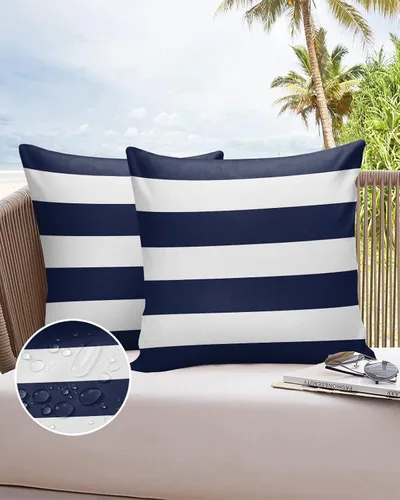 Vista 7 de Fundas de almohada de exterior impermeables de 16 x 16 pulgadas, fundas de almohada de poliéster con rayas blancas y negras, fundas decorativas