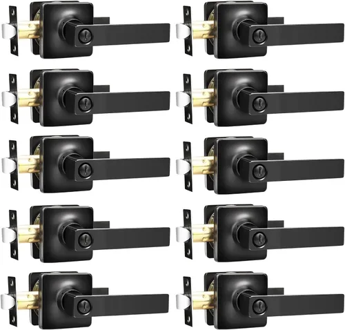 Vista 22 de GOBEKOR Paquete de 1 manija de paso, manijas de puerta negras para cerradura de puerta de armario, manija de puerta interior sin llave con cerradura