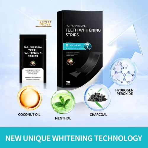 Vista 2 de Tiras blanqueadoras dentales sin sensibilidad dental, kit profesional de tiras blanqueadoras dentales, 14 tratamientos con 28 tiras blanqueadoras